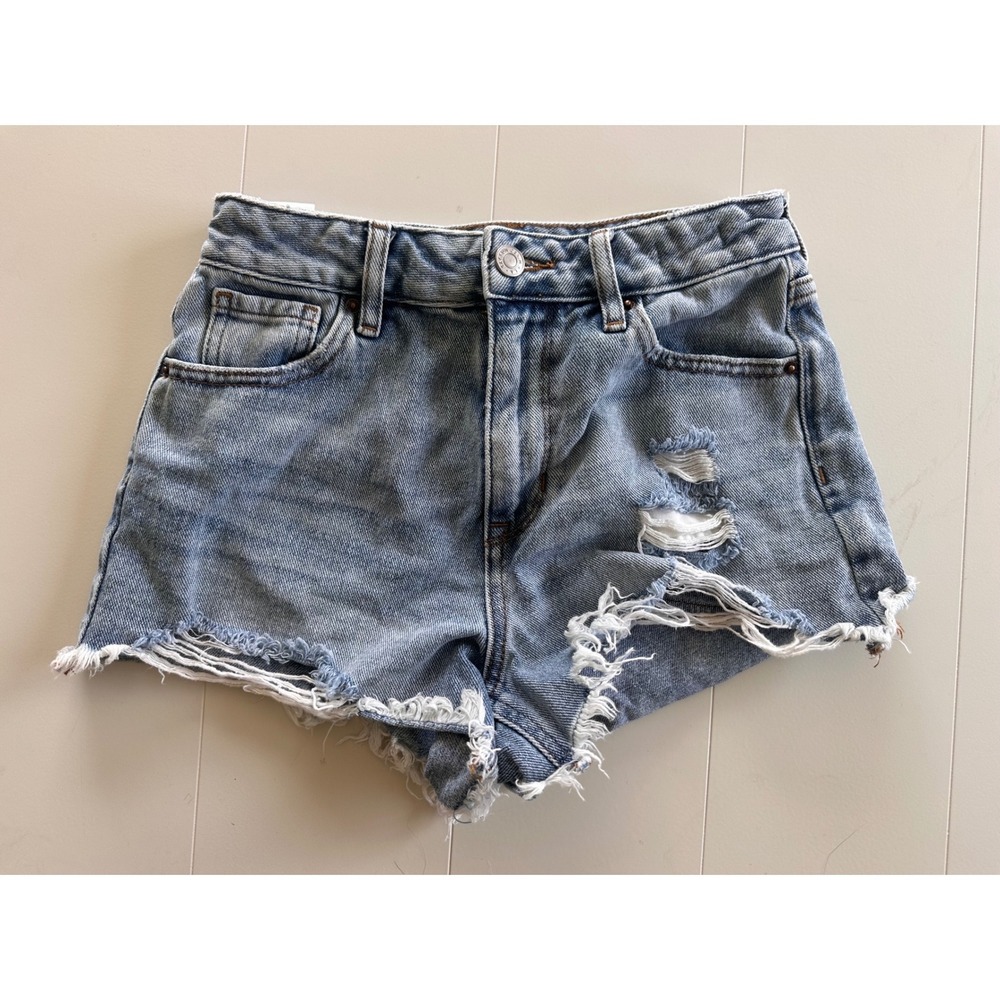 PacSun High Rise Festival Distressed Denim Shorts Light Wash Blue Size 24